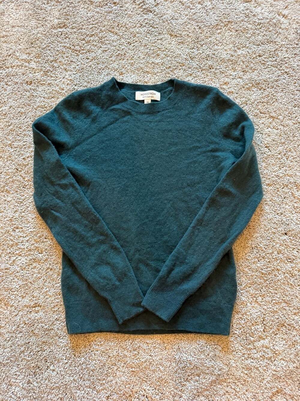 Nordstrom 100% Cashmere Green Crewneck Pullover Sweater Size XS